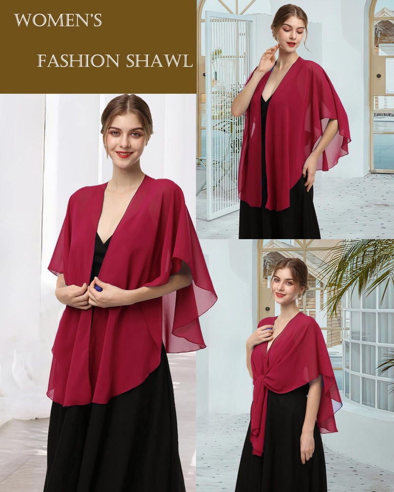 Hotshawl Womens Chiffon Shawls and Wraps, Wedding Party Shawl Scarf for Evening Dresses (Wine Red) - Image 3